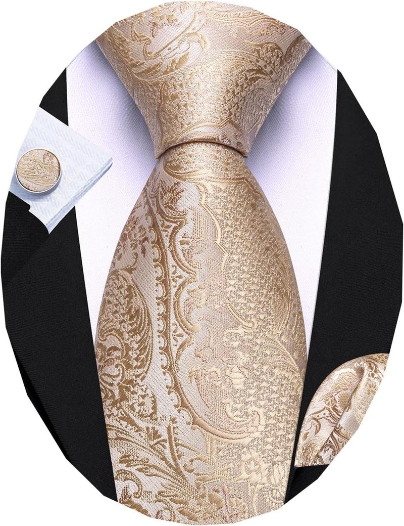 Barry.Wang Store Men Ties Paisley Woven Silk Necktie Set with Pocket Suqare Cufflinks Formal - Image 1